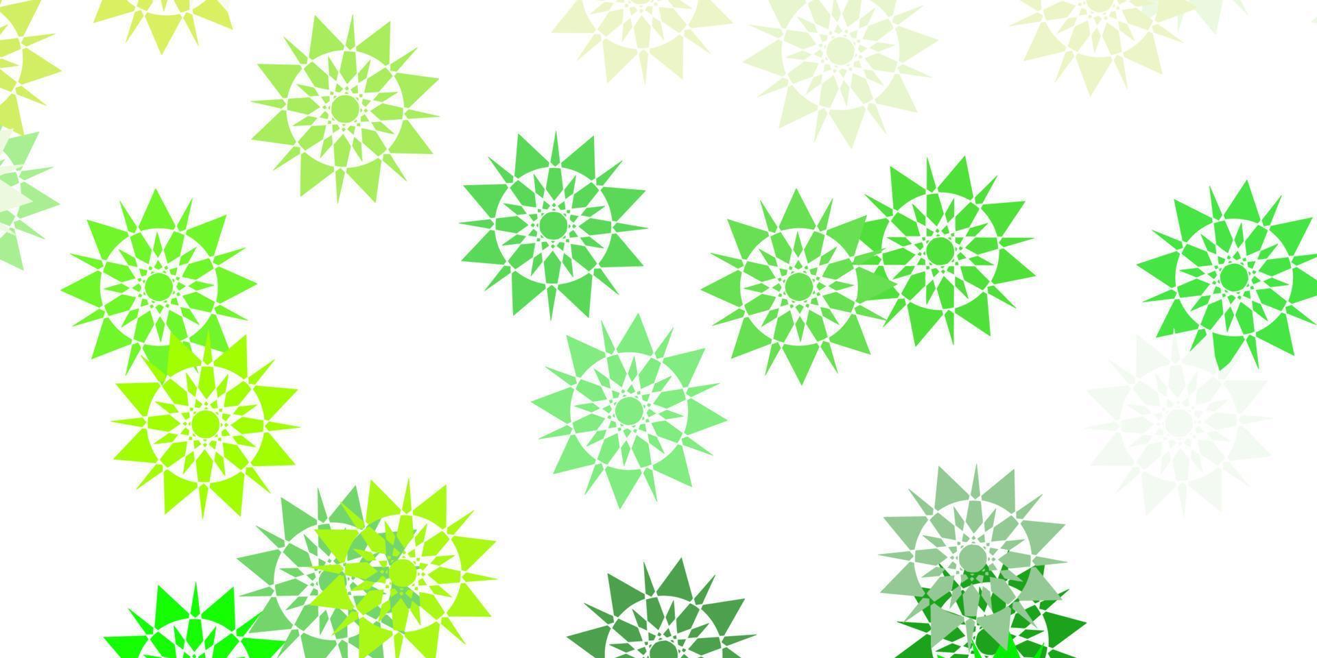 Light green, yellow vector pattern with colored snowflakes.