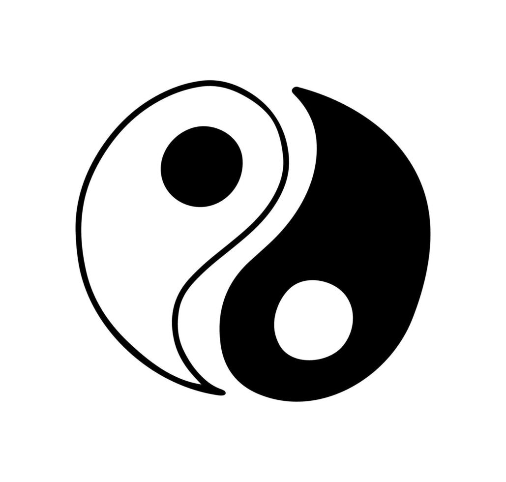 Doodle Yin Yang symbol. Vector illustration of yin and yang isolated on white