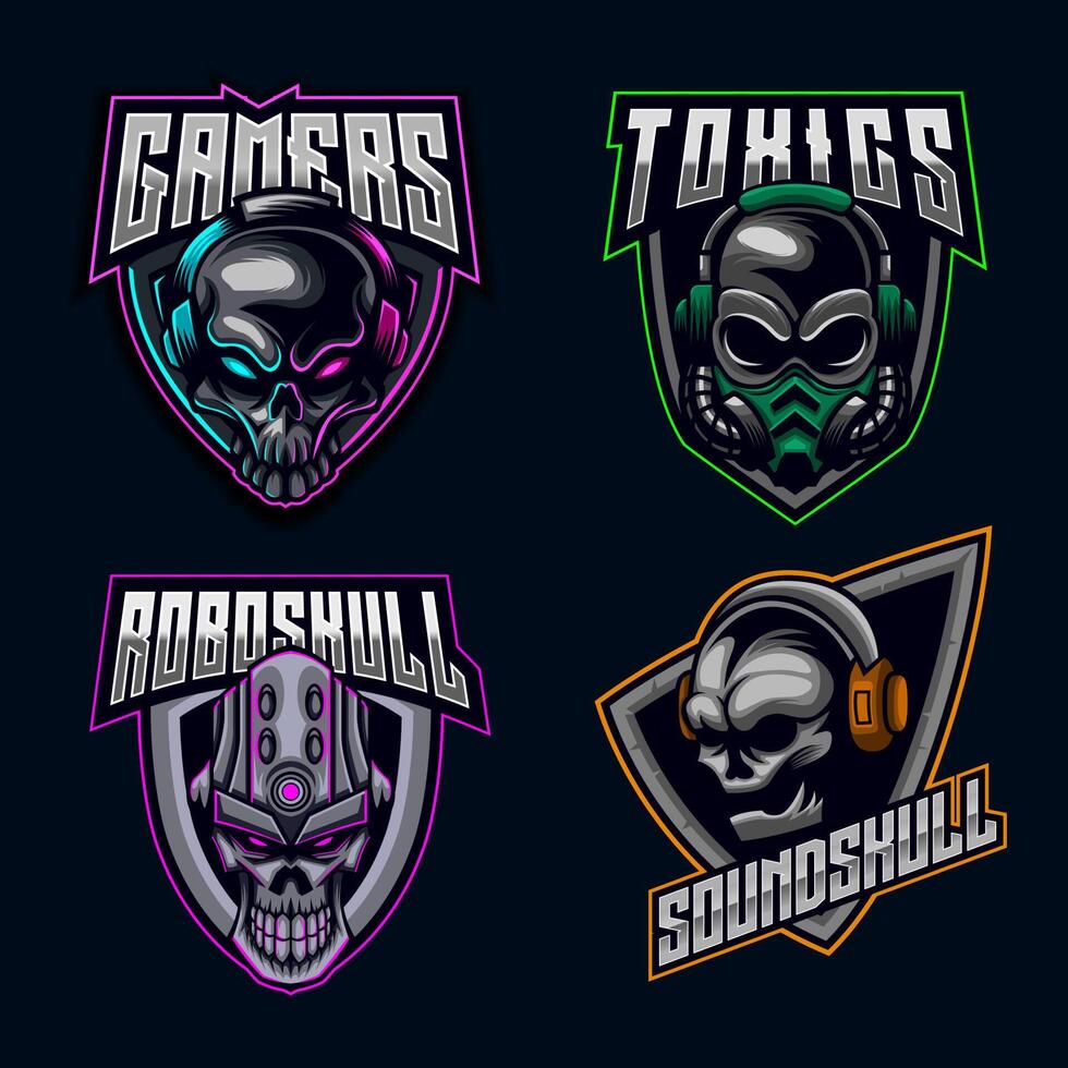 Skull Character E-sport Mascot Logo Design Bundle Set music gaming skull symbol, icon collection vector illustration gaming team