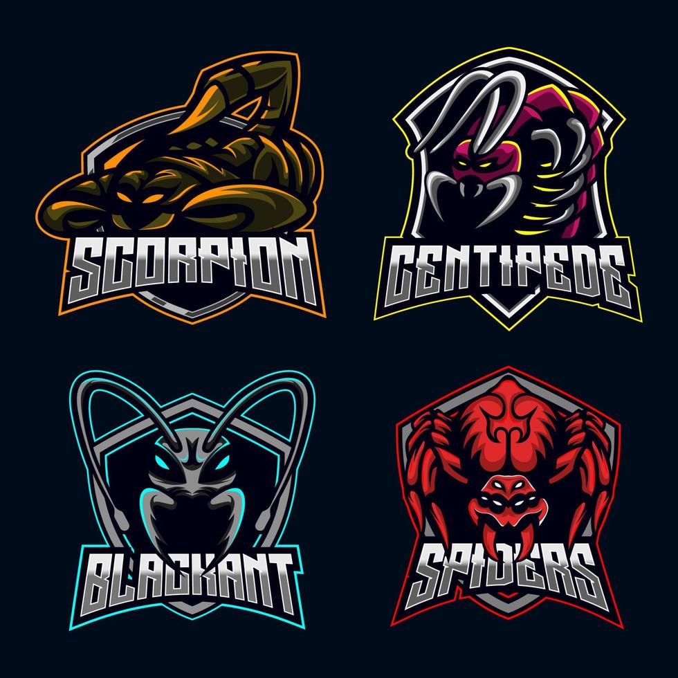 Insect Character set, scorpion, centipede, ant, spider E-sport Mascot Logo Design Bundle Set icon collection vector illustration gaming team