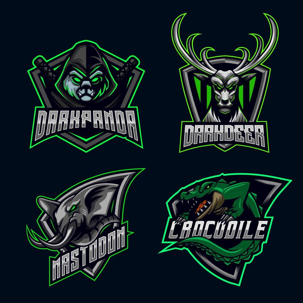 Animal Character Panda Deer Elephant Crocodile E-sport Logo Design Bundle Set symbol icon collection vector illustration gaming team