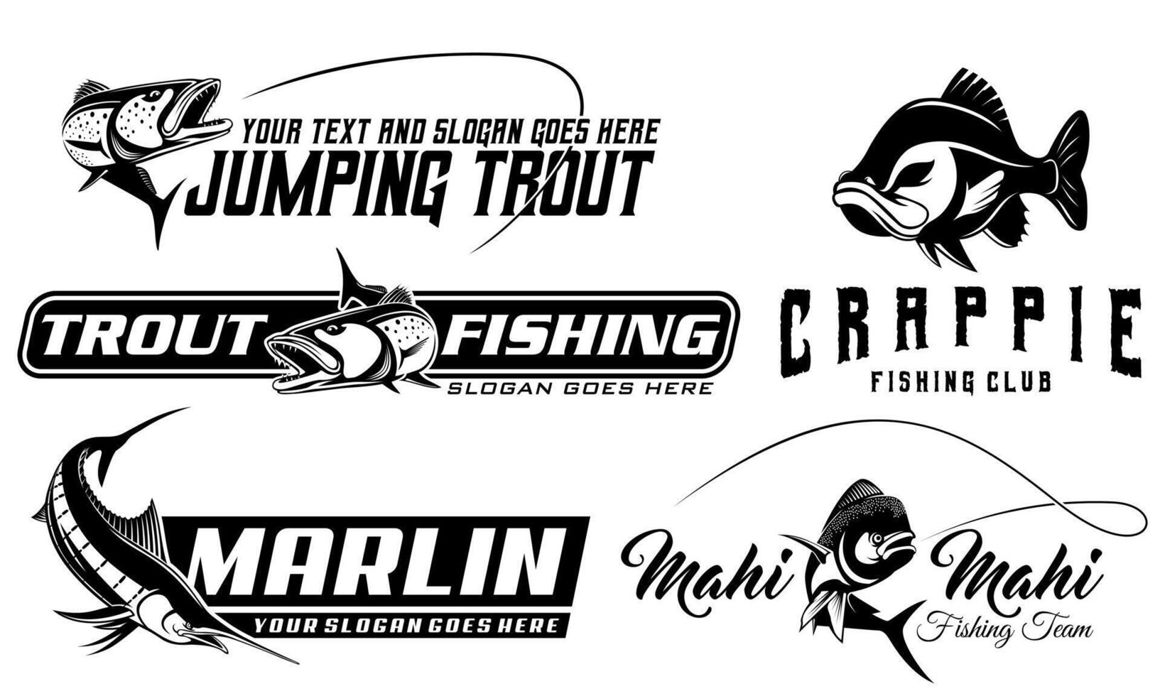 Fishing Logo Bundle Template. unique and Fresh Fish fishing logo bundle template. great to use as your fishing company logo. vector