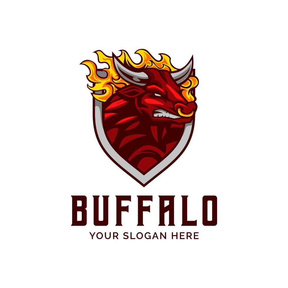 plantilla de mascota de vector de logotipo de búfalo de toro enojado