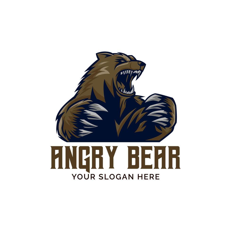 plantilla de mascota de vector de logotipo de oso enojado