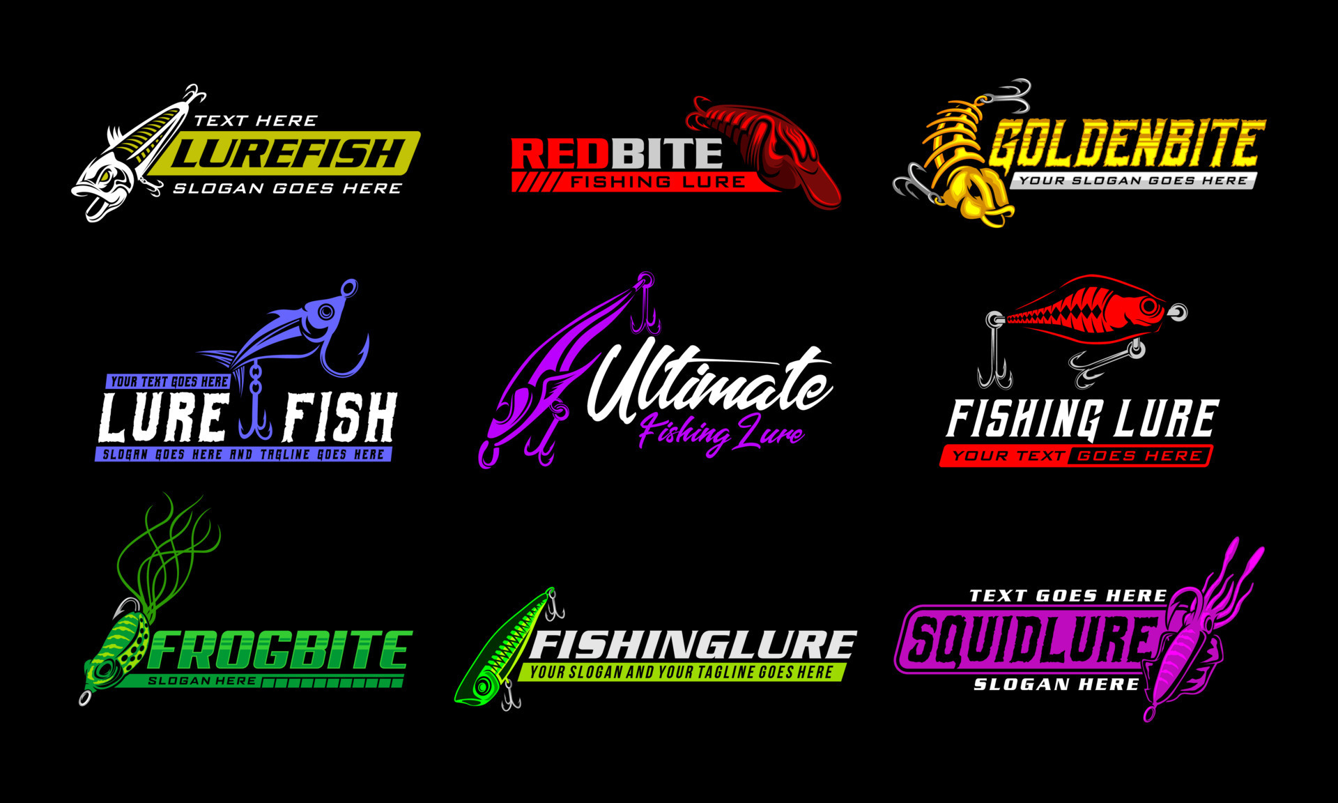 Fishing Lure Logo Bundle. unique and Fresh fishing lures logo template. great to use as your