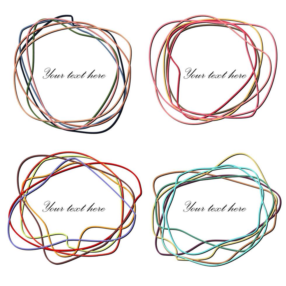 Set of Hand Drawn Scribble in Elliptical Form. Multicolored abstract vector banners and design elements.