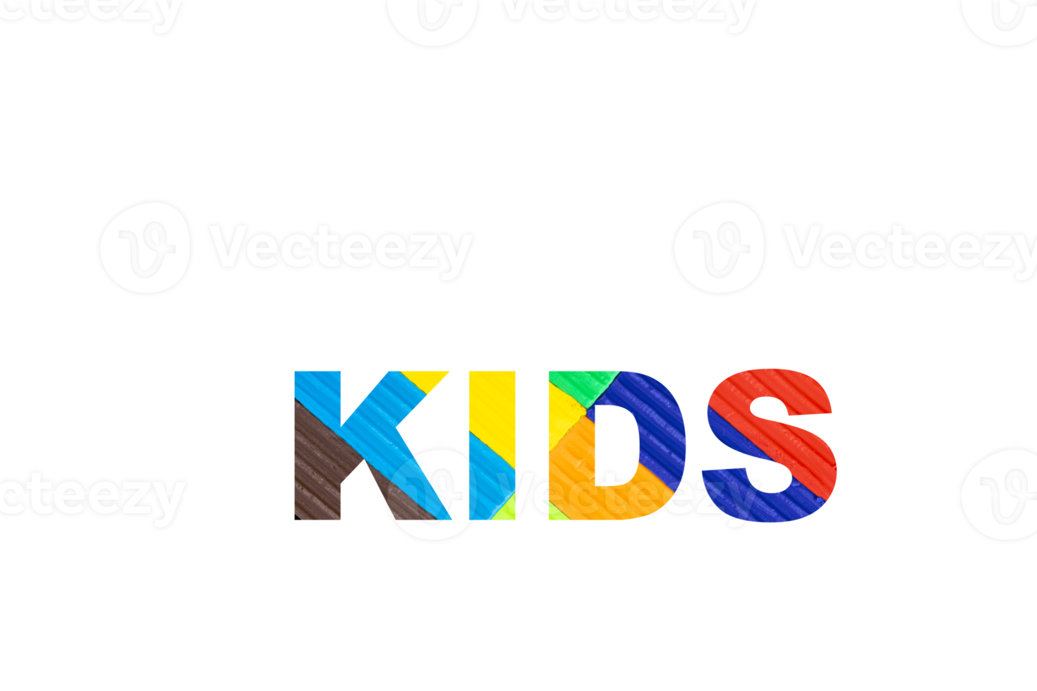 Multicolored kids plasticine, the word kids written in plasticine letters. Transparent background. PNG