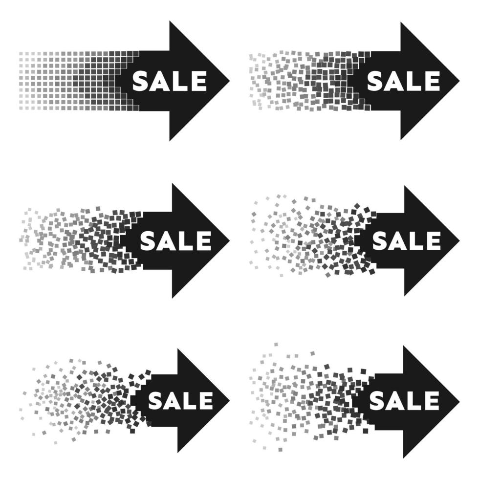 Abstract explosion. Set of six black sale arrows banner. Vector illustration