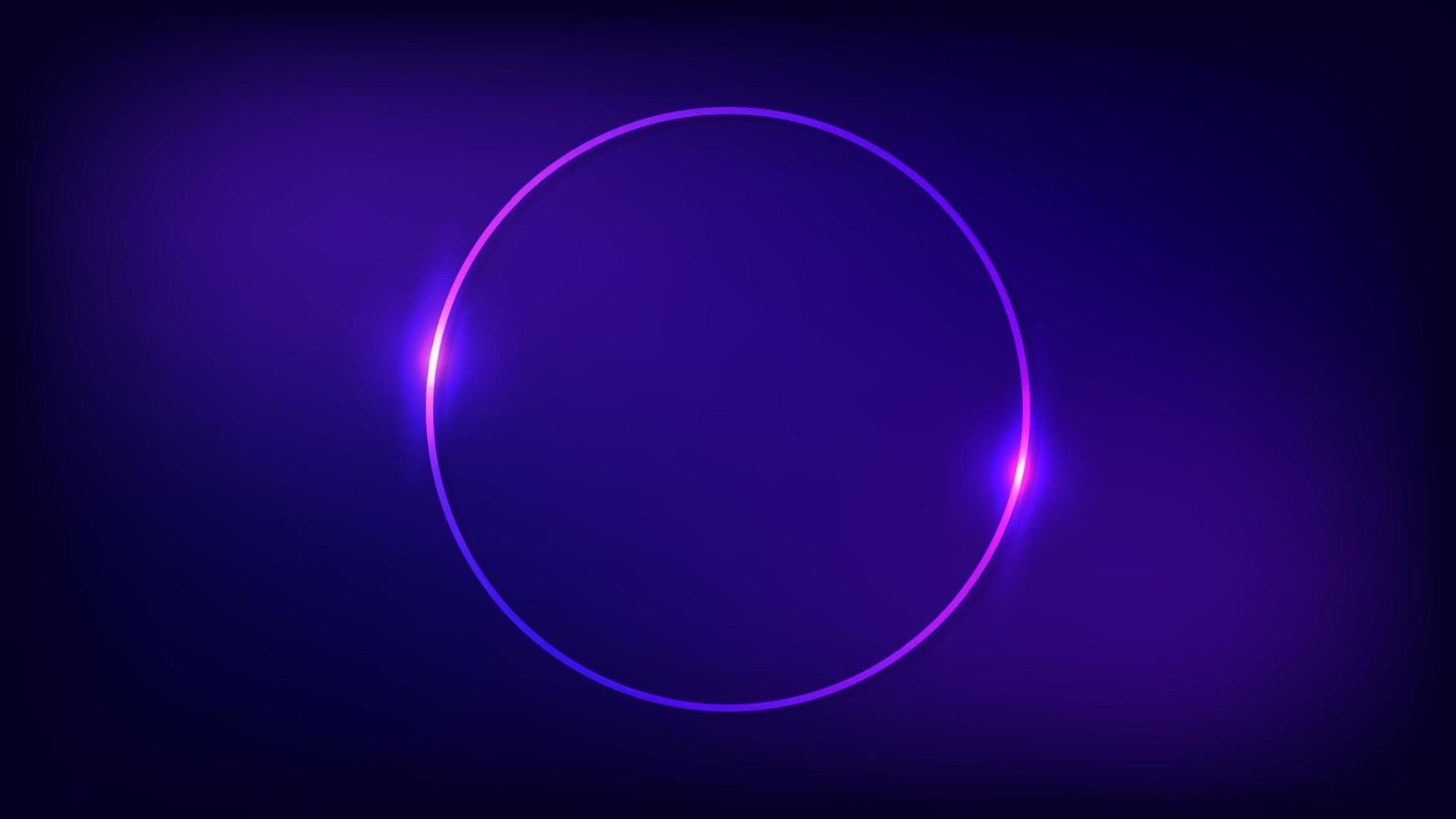 Neon round frame with shining effects on dark background. Empty glowing techno backdrop. Vector illustration.