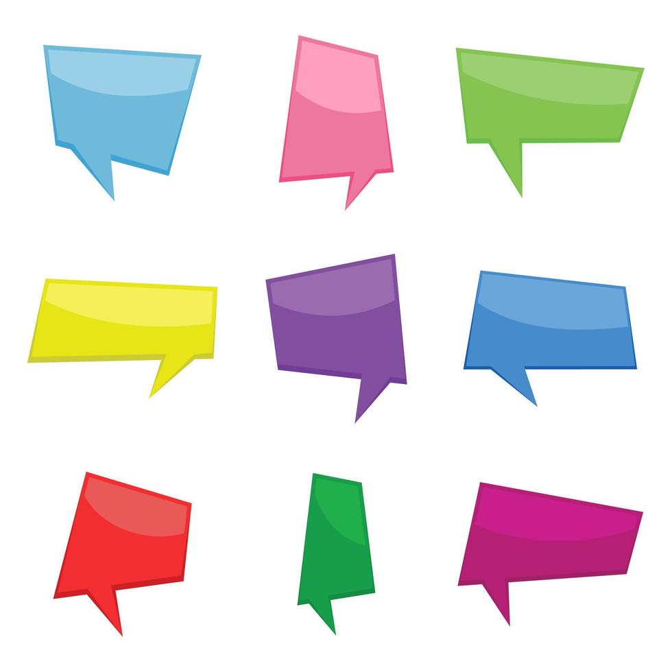 Set of nine colorful cartoon comic balloons speech bubbles without phrases and with shadow. Vector illustration.