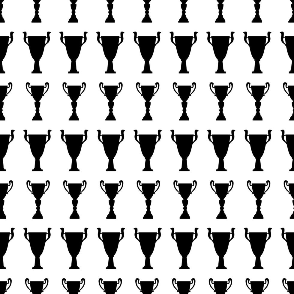 Winner trophy cup seamless pattern. Black simple silhouette texture. Championship prize for first place. Vector illustration.