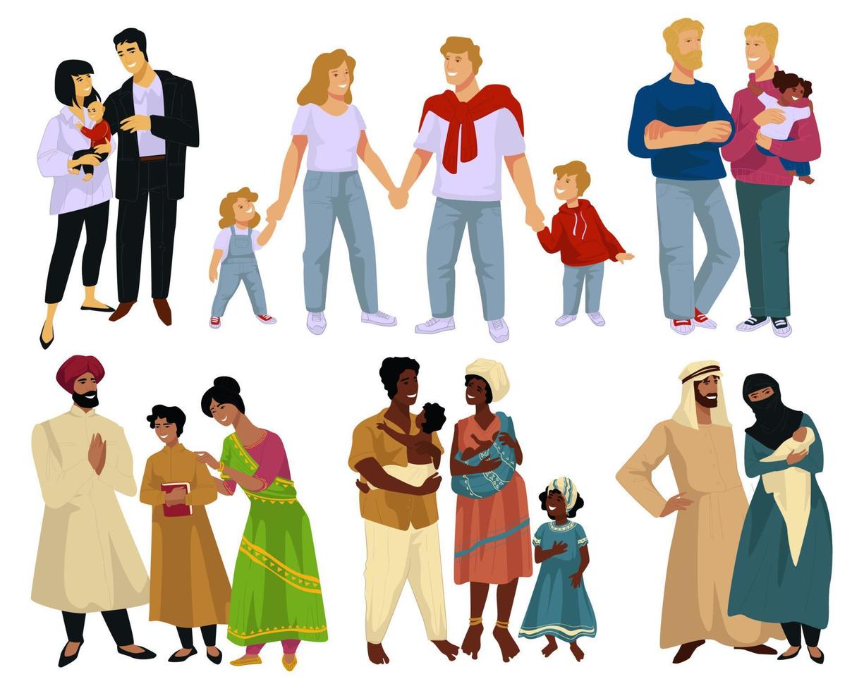 Families mother and father with small children vector