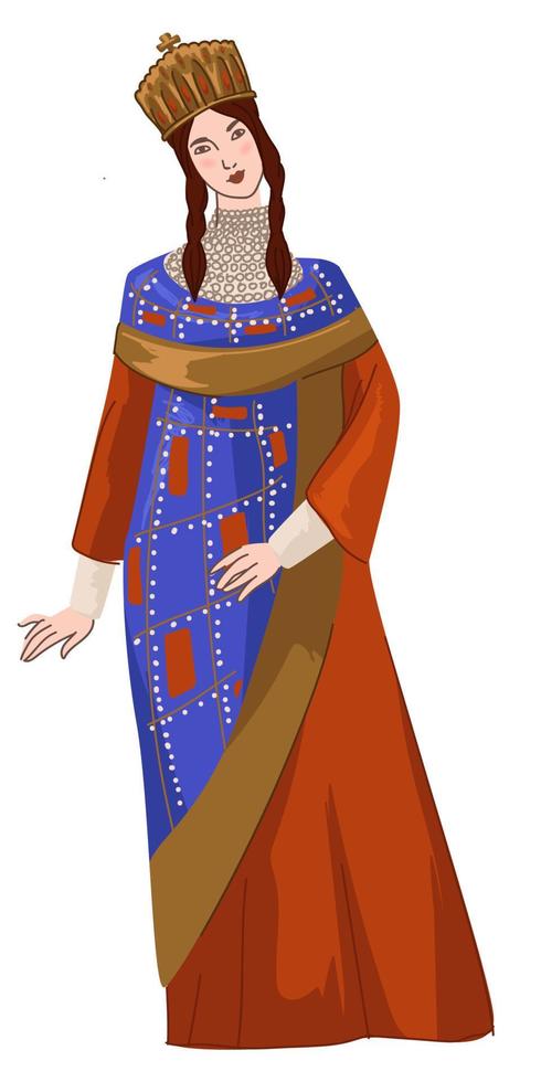 mujer bizantina con vestido de ropa tradicional vector
