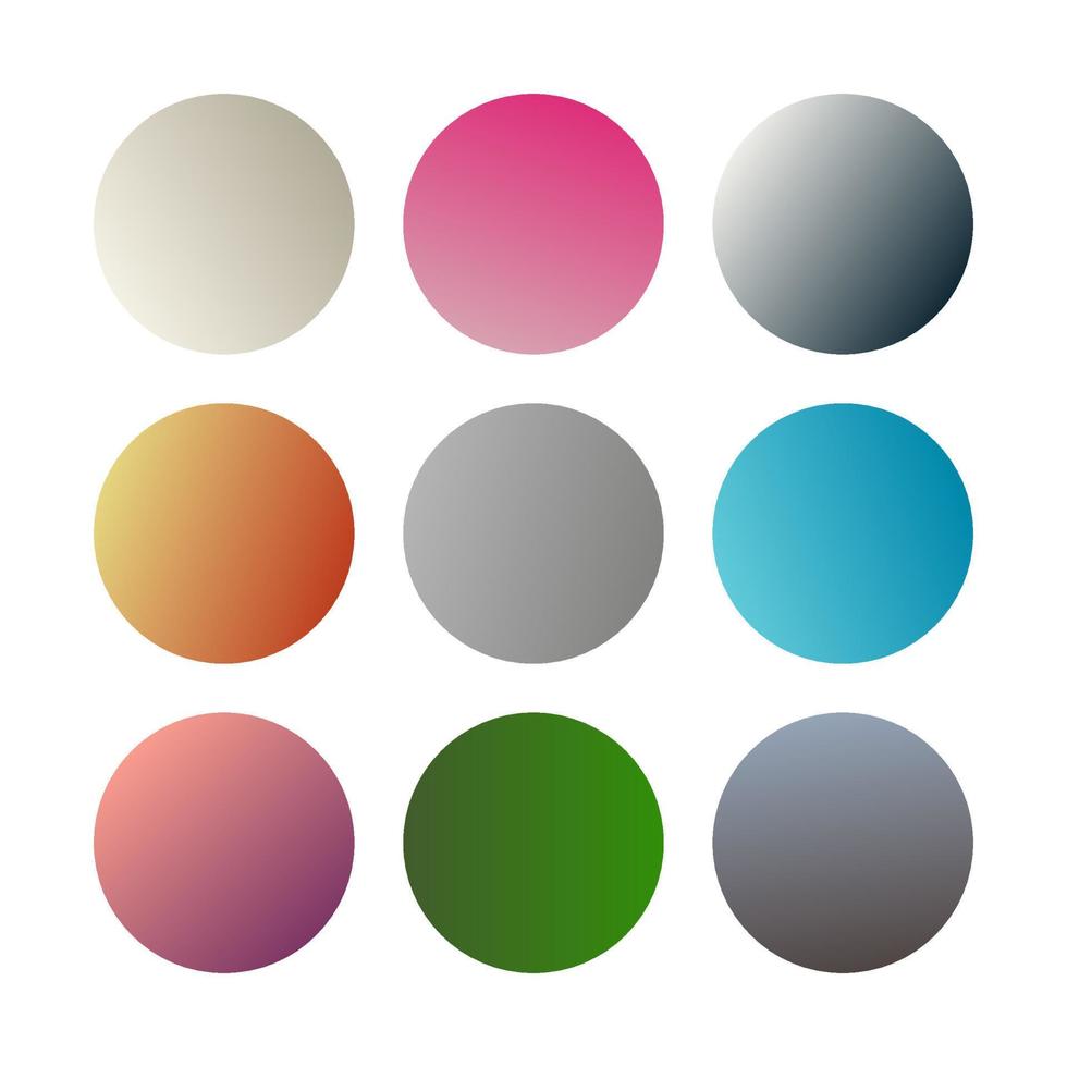 Round gradients spheres. Set of nine trendy multicolored Gradients . Vector illustration