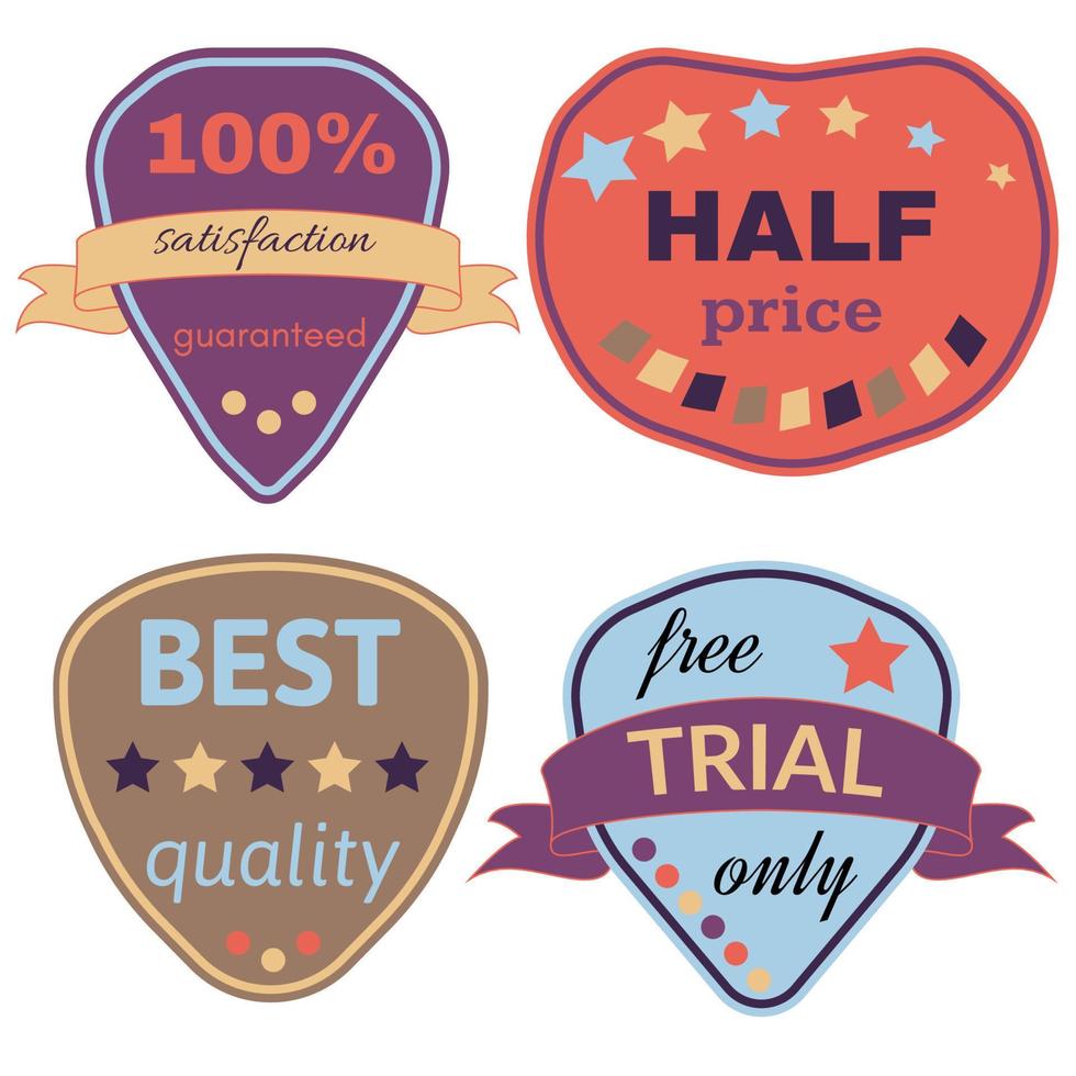 Set of Vector Badges with Ribbons. Web stickers and labels. Isolated vector illustration.