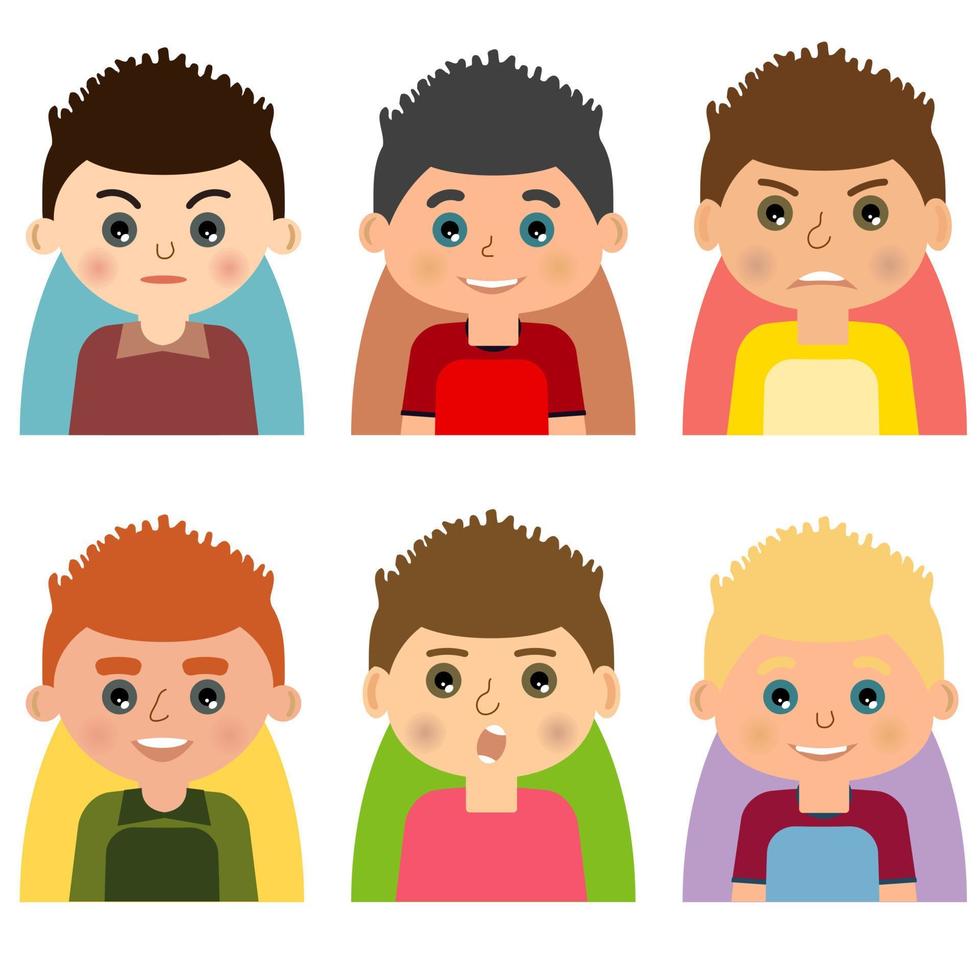 Vector man character avatars. Set of people icons with faces. Cartoon style faces avatars of man. Isolated vector characters.