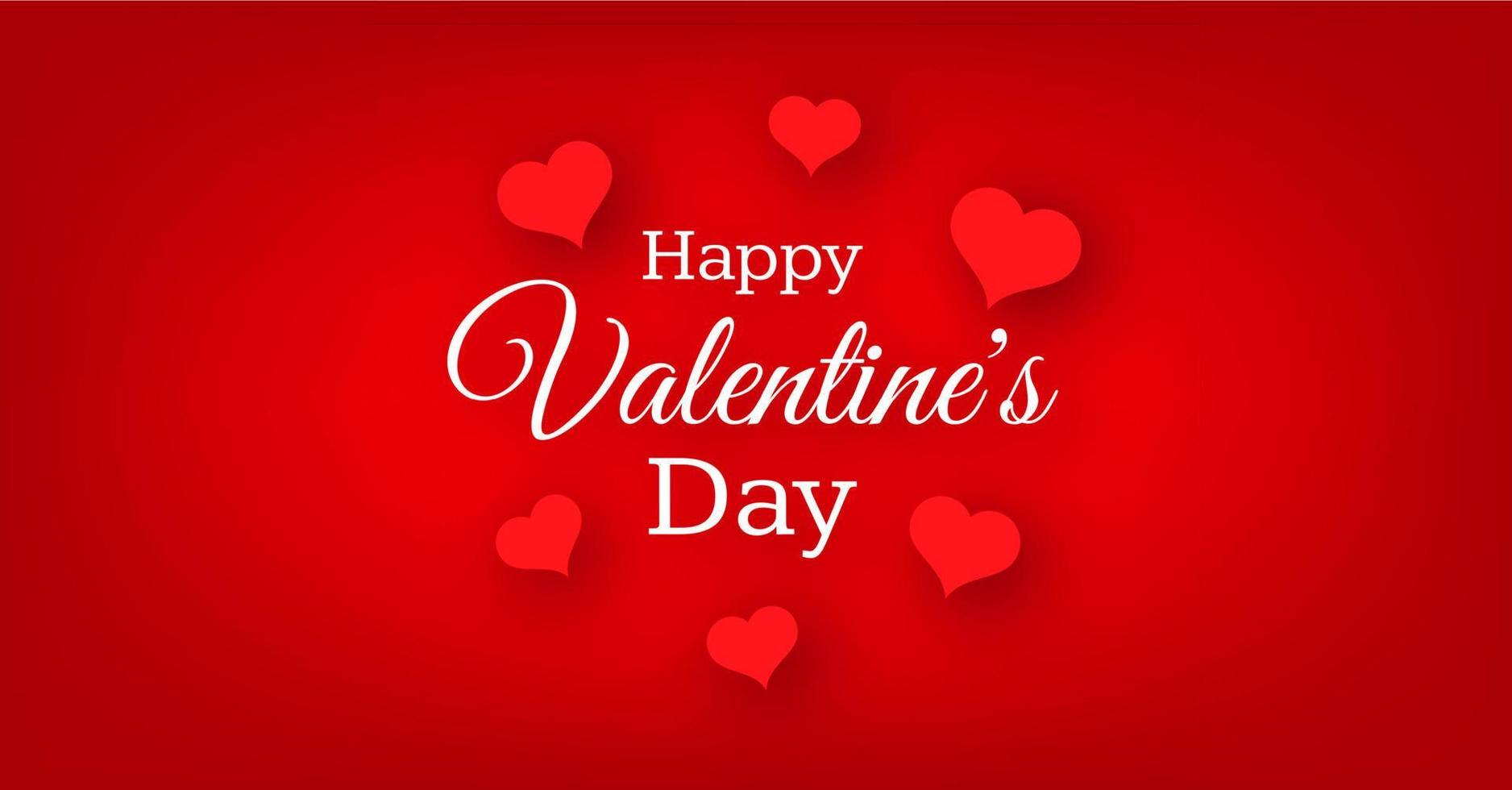 Happy Valentines Day Background. Red greeting horizontal banner with text and hearts. Vector illustration.