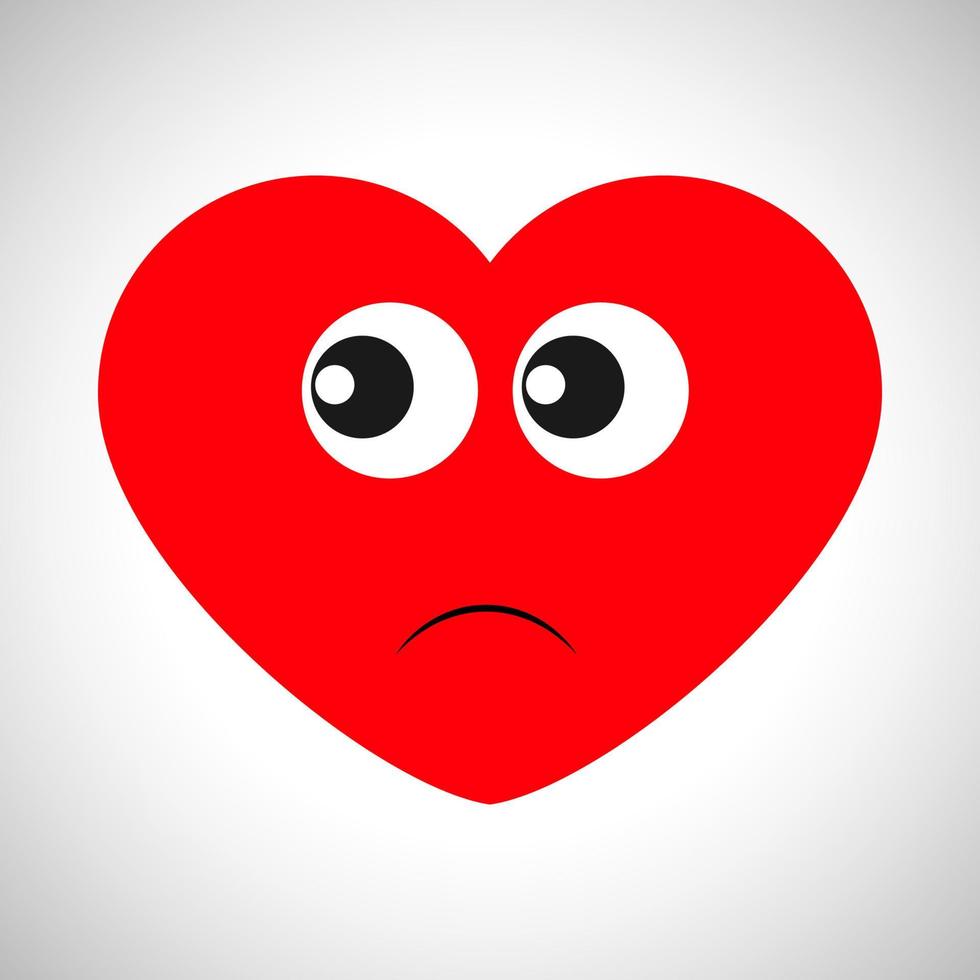 Dissatisfied cartoon heart with a look to the side. Symbol of Love. Vector illustration