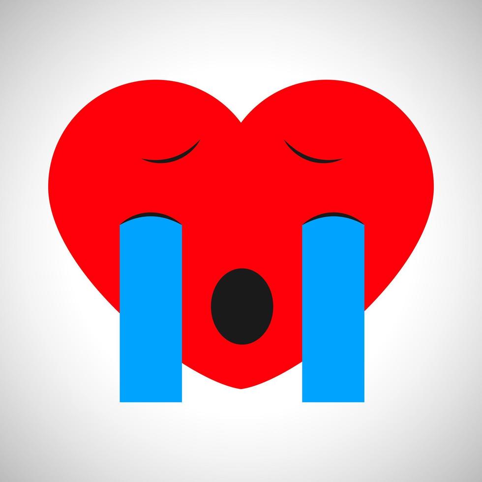 Crying cartoon heart. Symbol of Love. Vector illustration