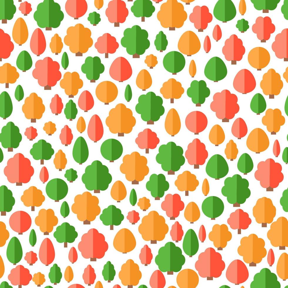 Colorful seamless pattern of different trees and bushes in flat style. vector