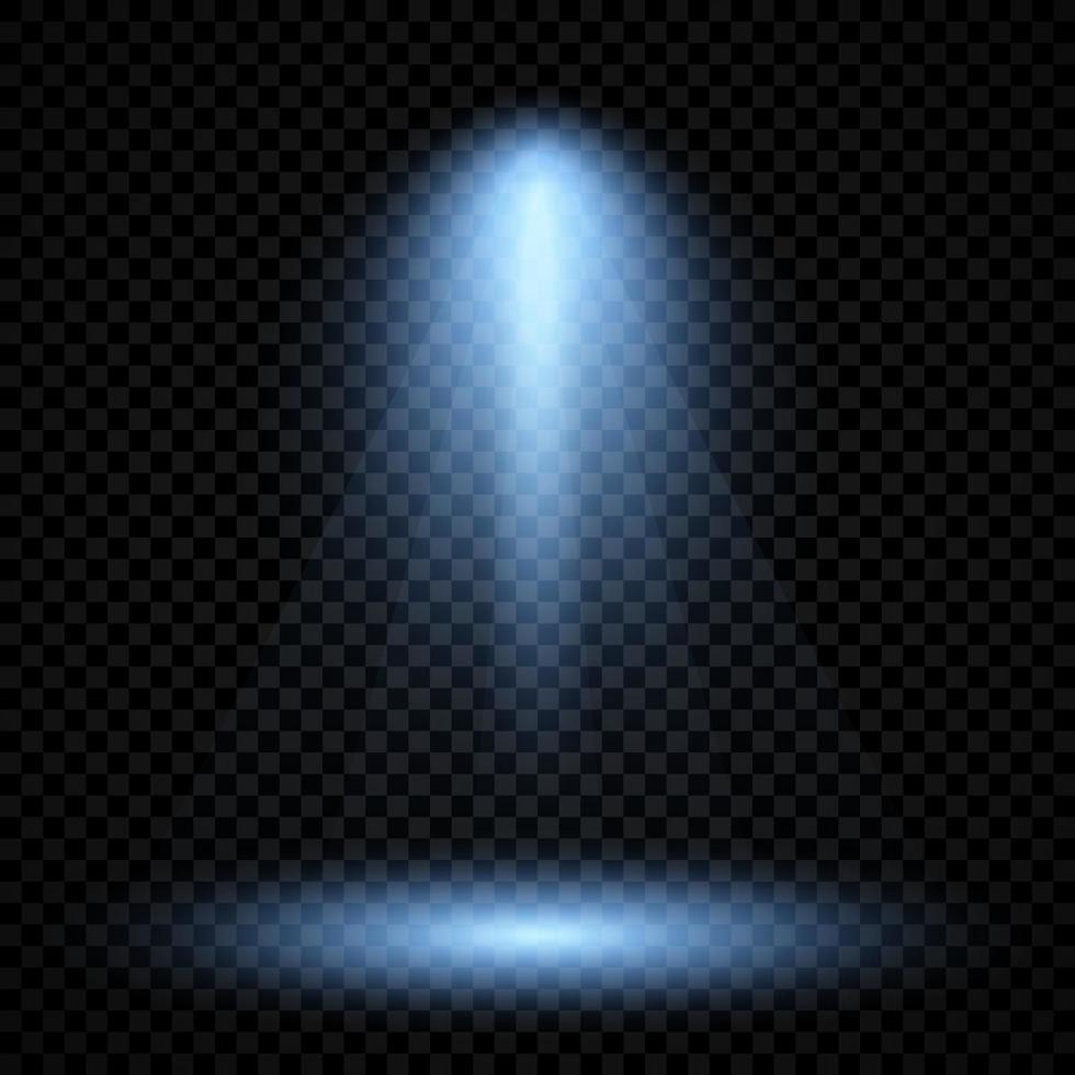 Cold blue lighting with spotlight. Scene illumination effects on a dark transparent background. Vector illustration