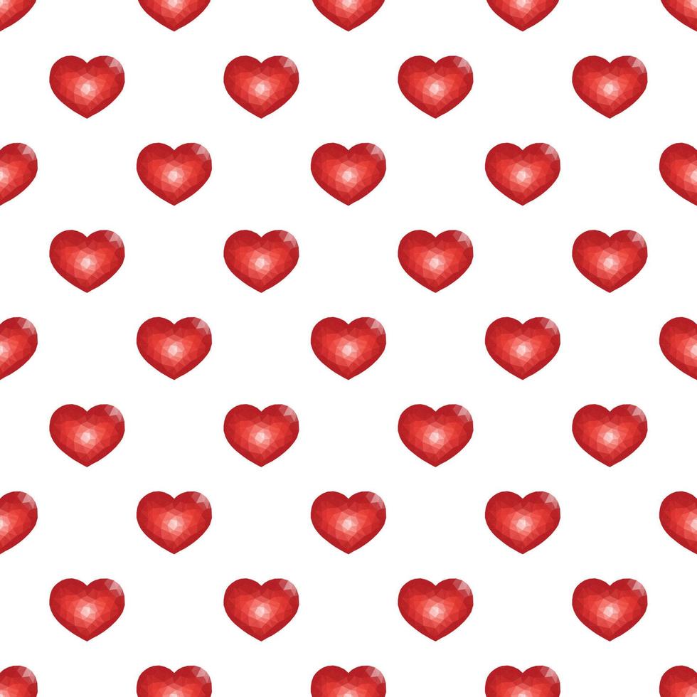 Seamless Pattern with Red Low Poly Heart. Symbol of Love. Vector illustration