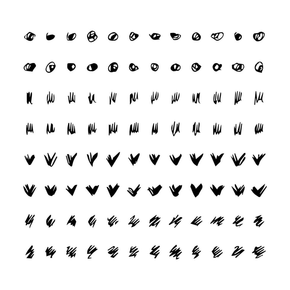 conjunto de varios bordes y trazos de marcador estilo garabato. elementos de diseño dibujados a mano negra sobre fondo blanco. ilustración vectorial vector