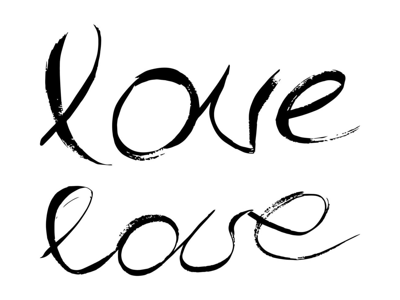 Lettering Love. Set of two handwritten black inscriptions Love on a white background. Vector illustration