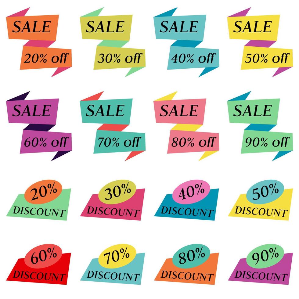 Set of Sale Discount Labels, Tags, Emblems. Web collection of stickers and badges for sale. Isolated vector illustration.