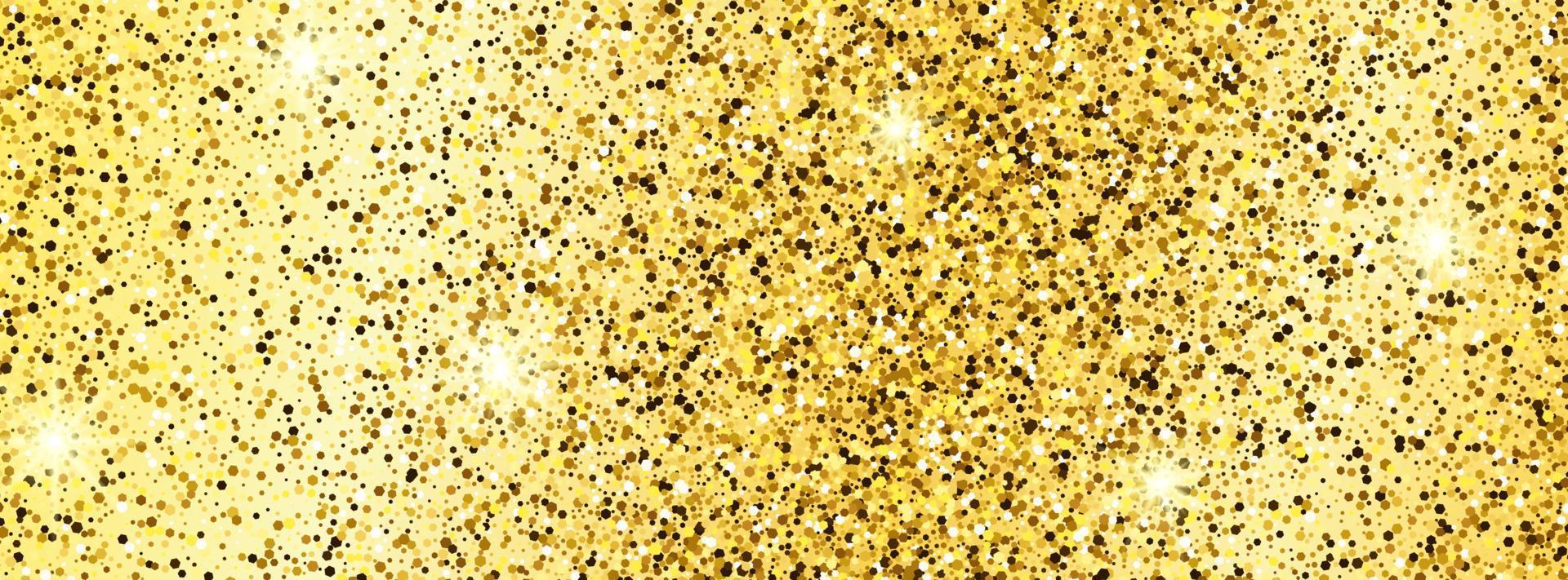 Golden glittering background with gold sparkles and glitter effect. Banner design. Empty space for your text. Vector illustration