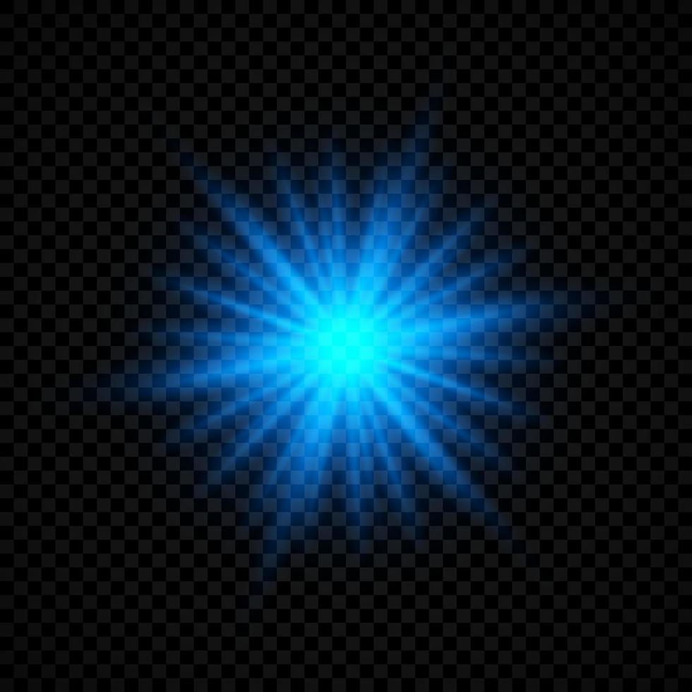Light effect of lens flares. Blue glowing lights starburst effects with sparkles on a transparent background. Vector illustration