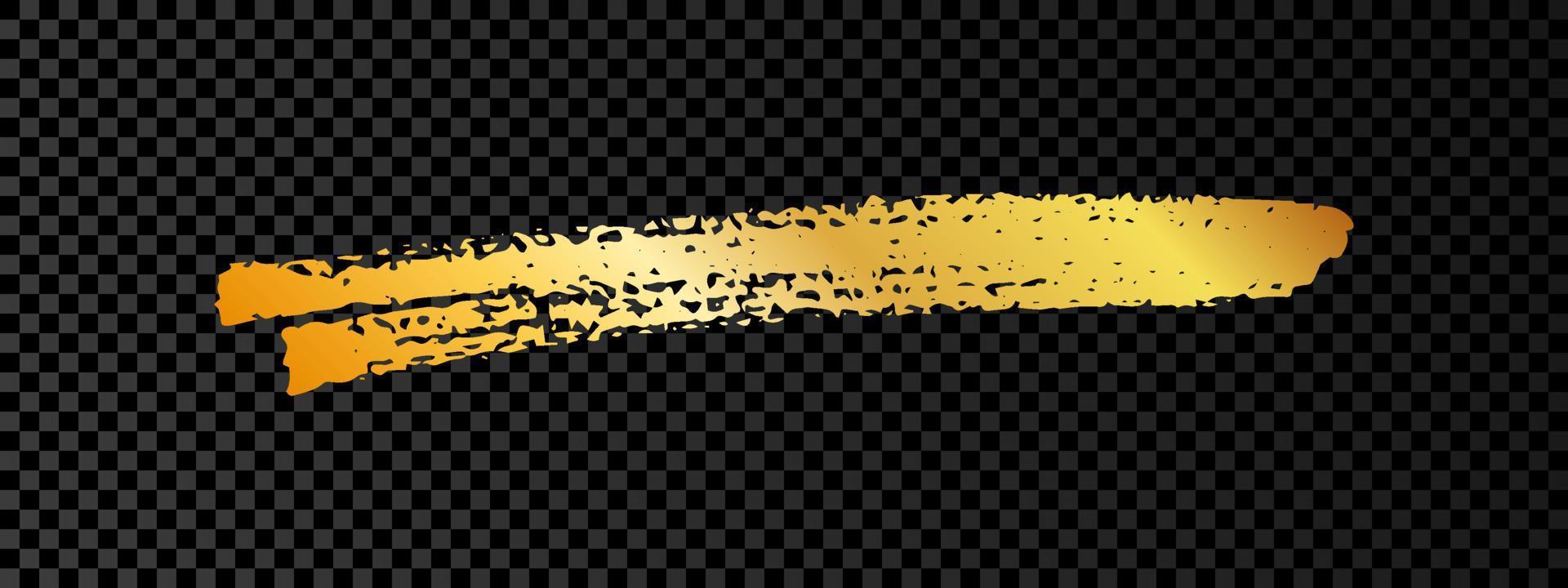 Gold paint brush smear stroke. Abstract gold glittering sketch scribble smear on dark transparent background. Vector illustration.