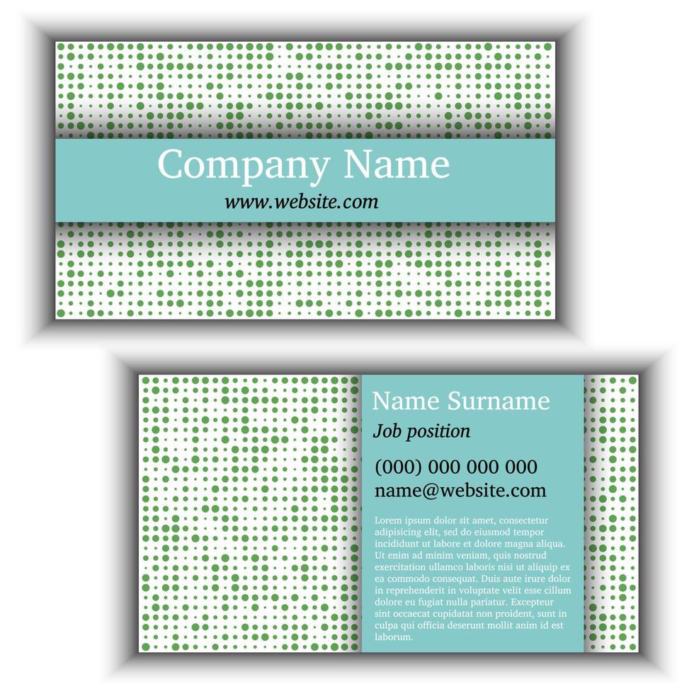 Business card template with abstract background. Irregular green dotes on white background. vector