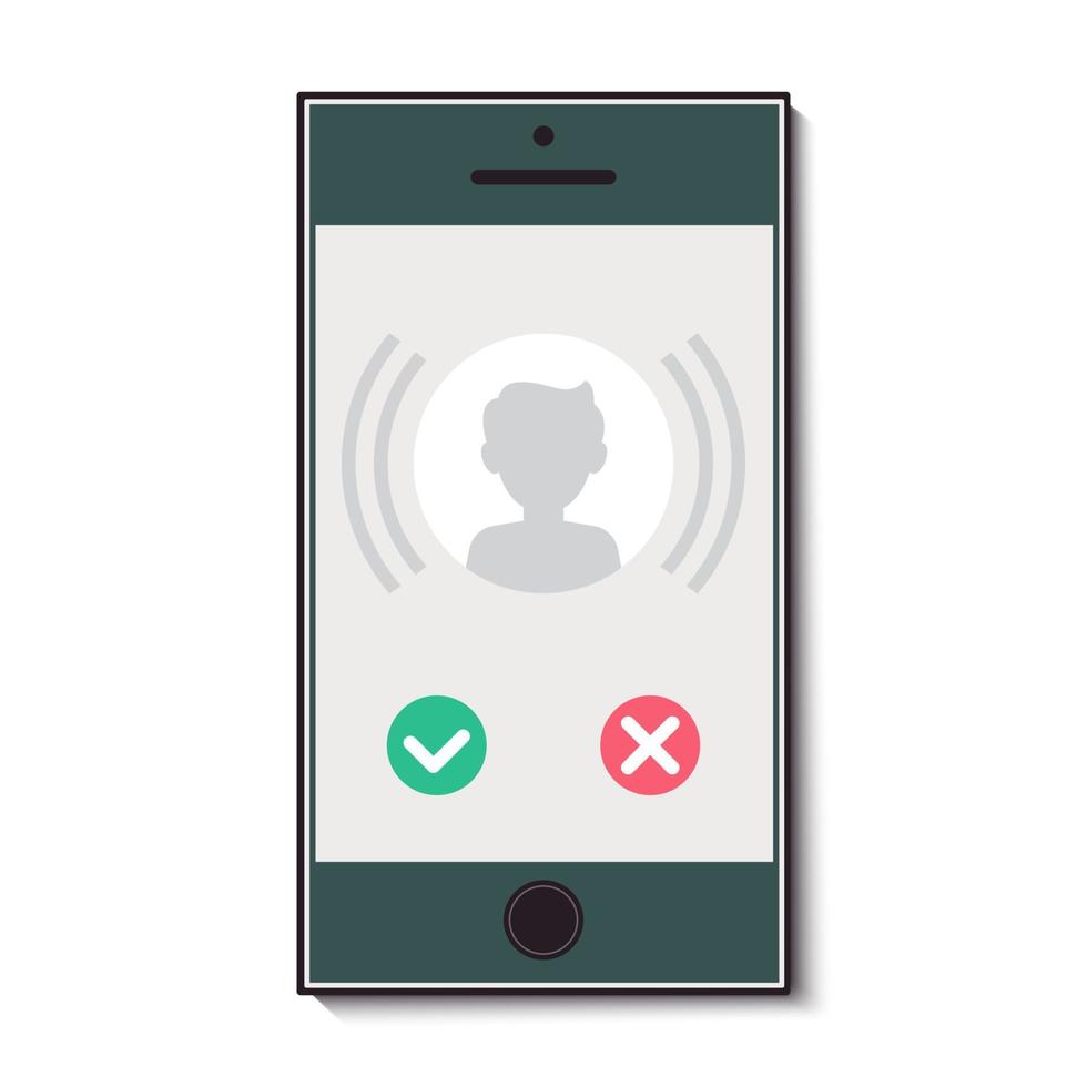 Mobile phone with an incoming call and a choice to accept or reject. Vector illustration