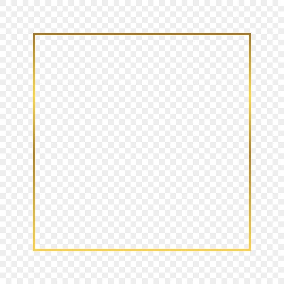 Gold glowing square frame isolated on transparent background. Shiny frame with glowing effects. Vector illustration.