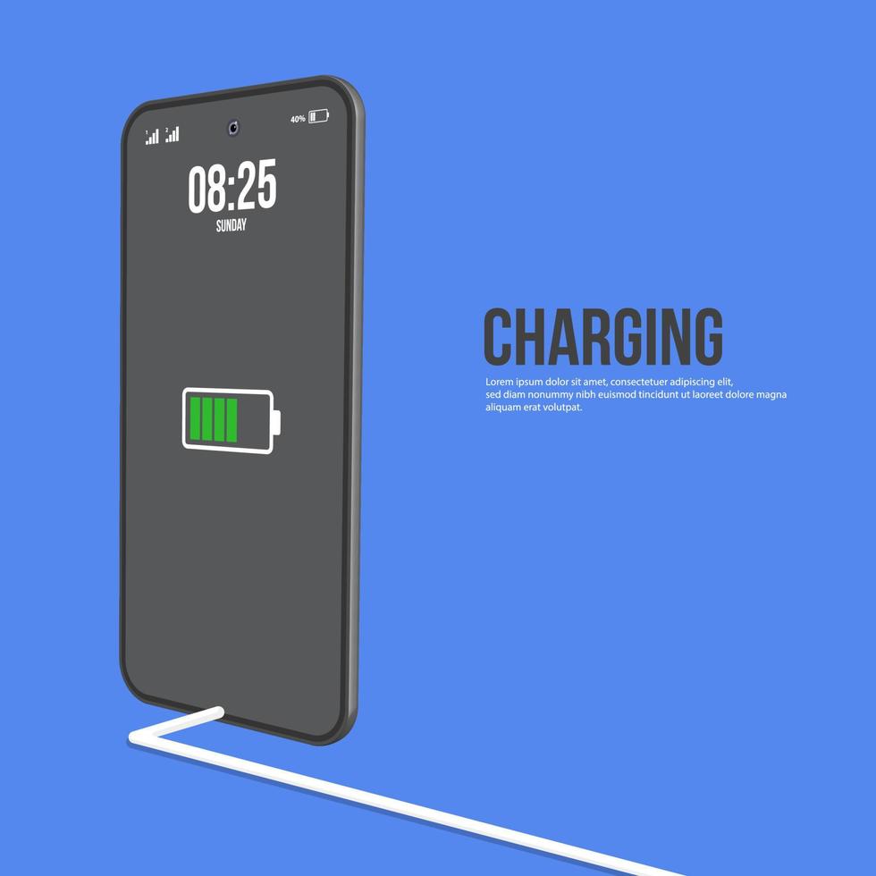 Smartphone charger adapter and electric socket, low battery notification, flat design illustration vector