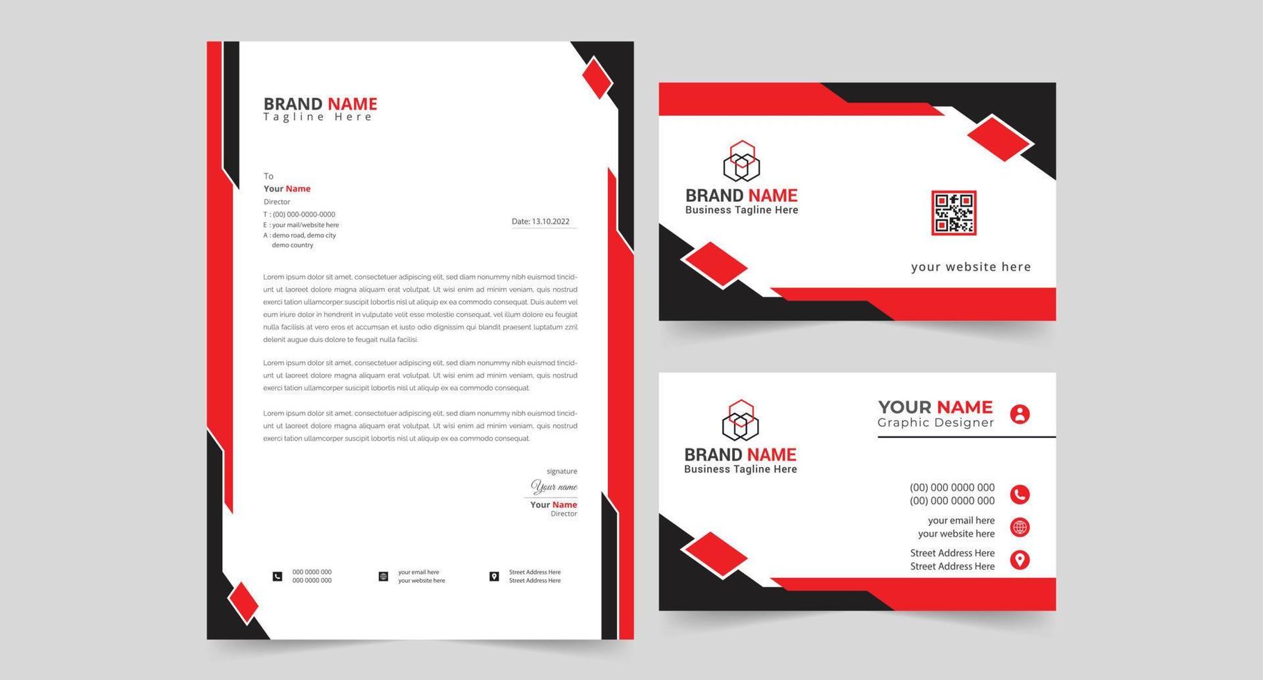creative corporate letterhead and business card design vector template
