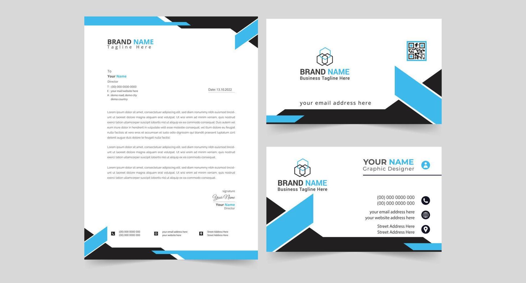 creative corporate letterhead and business card design vector template