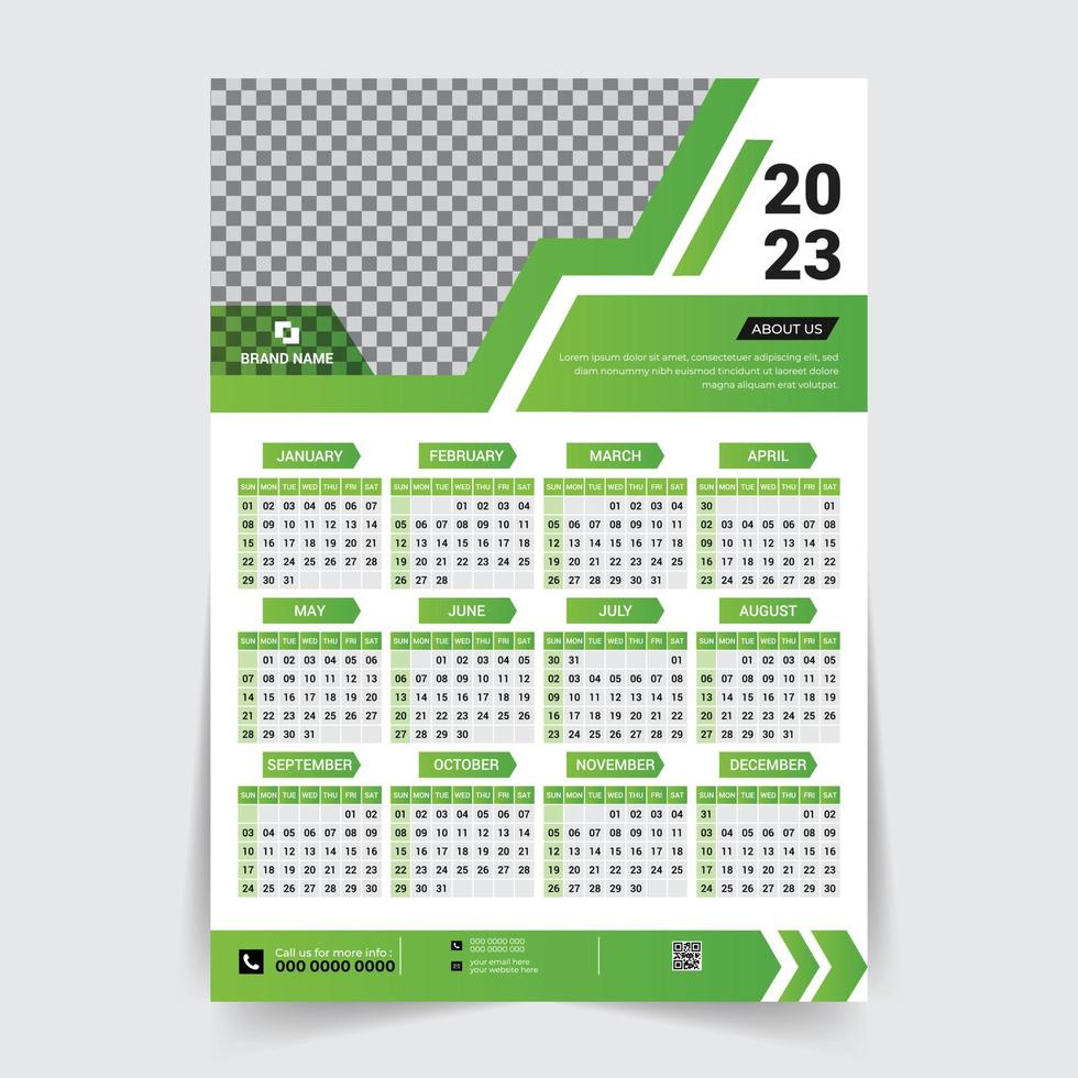 vector de plantilla de diseño de calendario de pared de año nuevo moderno 2023, plantilla de diseño de calendario creativo de alta calidad listo para imprimir