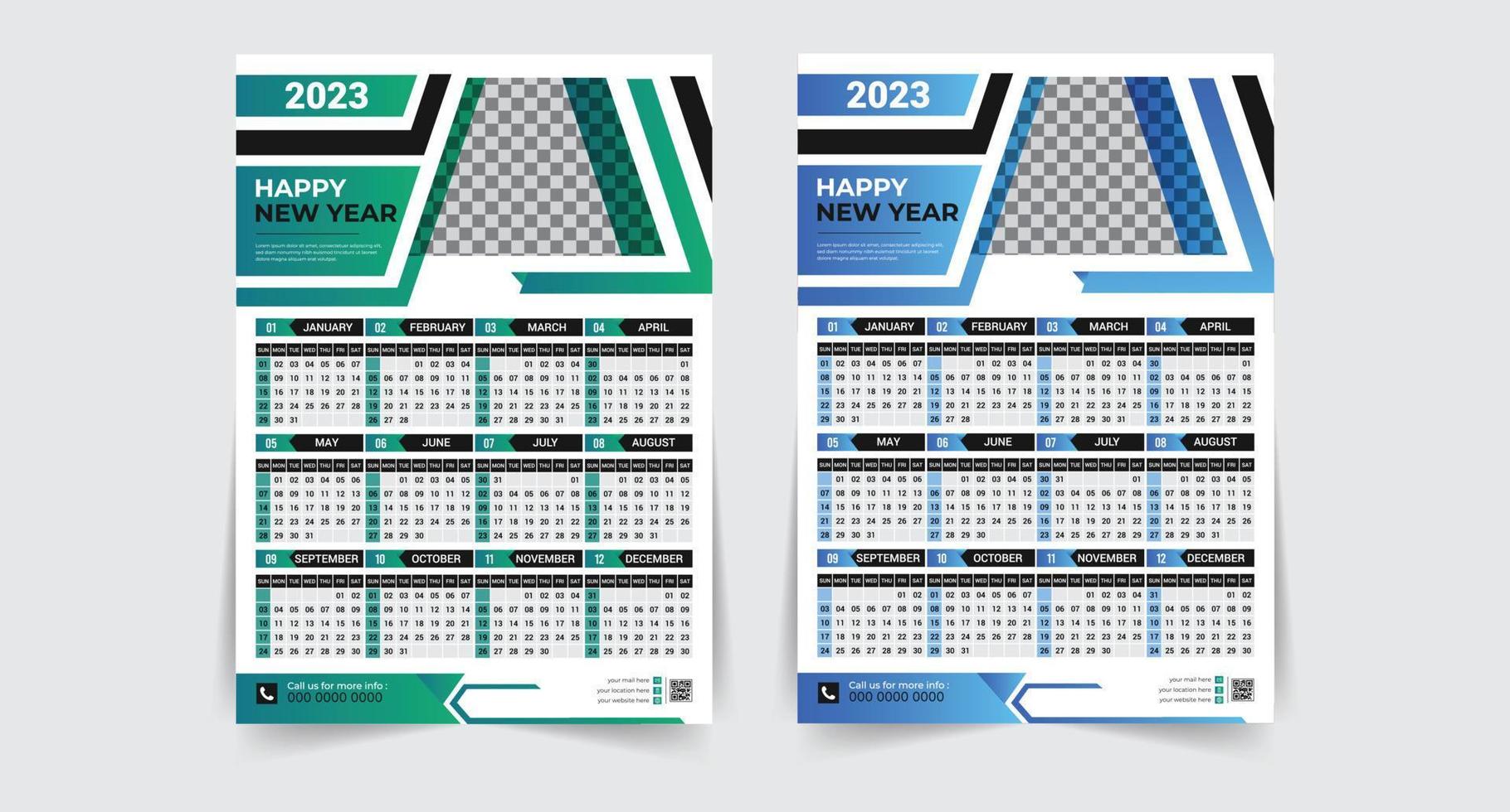 vector de plantilla de diseño de calendario de pared de año nuevo moderno 2023, plantilla de diseño de calendario creativo de alta calidad listo para imprimir