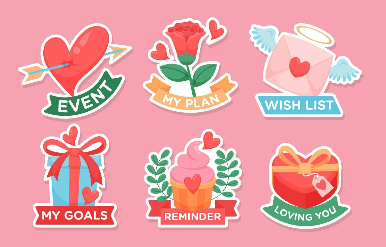 Valentine Day Journal Templates Sticker Set vector