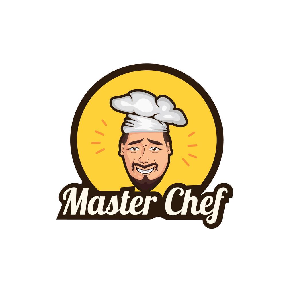 logotipo de chef de restaurante profesional, chef masculino sonriente. ilustración vectorial para el personaje del chef de la industria alimentaria. vector