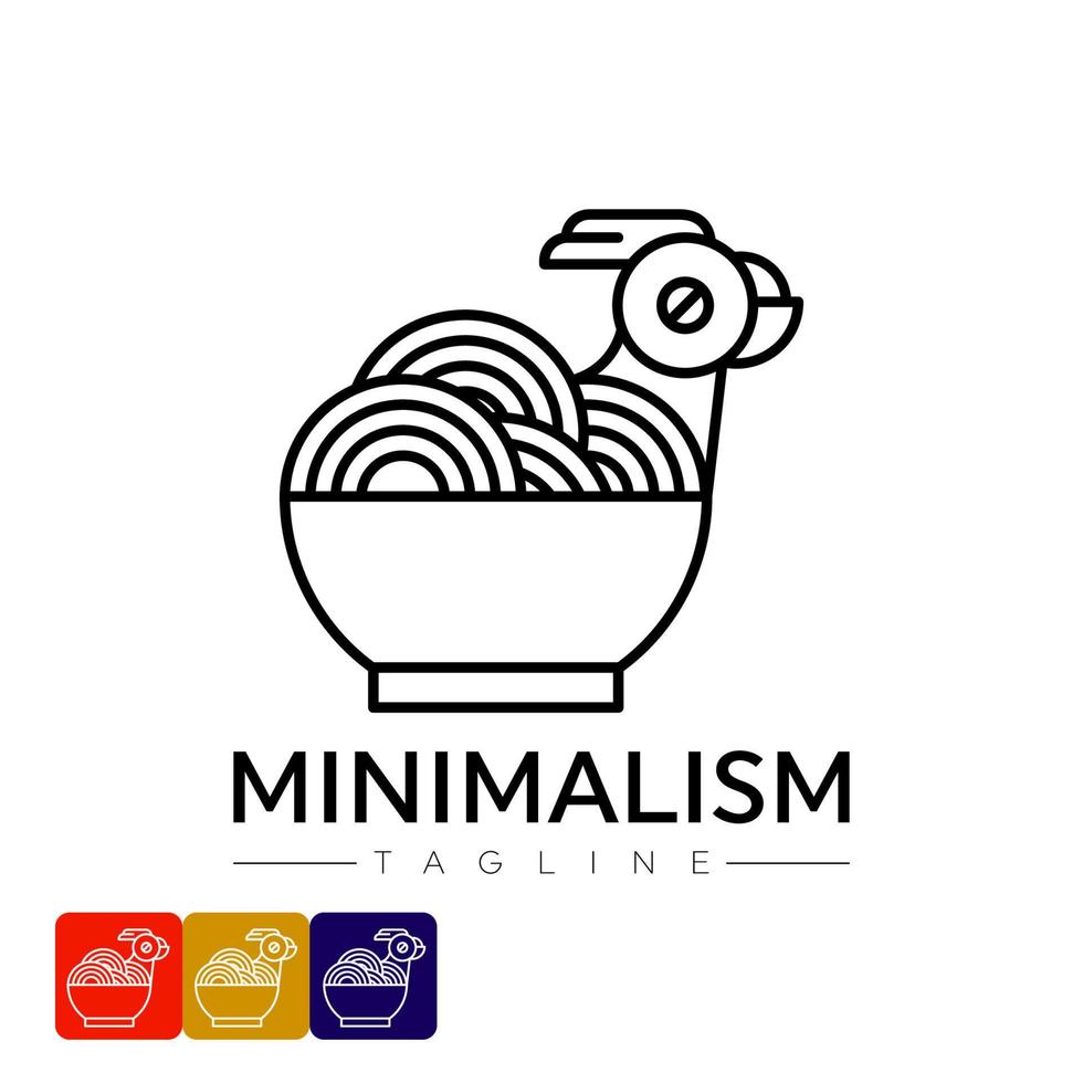 plantilla de diseño de vector de logotipo minimalista en estilo lineal simple - emblema de comida, fideos de pollo y comida tradicional. diseño de logotipo minimalista