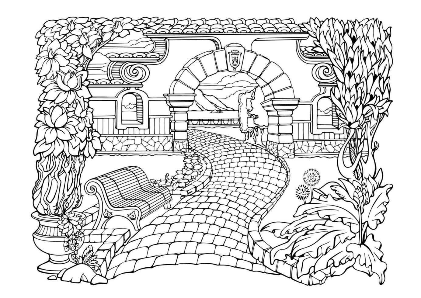 Romantic Secret Garden. Coloring Pages. Anti-stress colouring page. Vector. vector