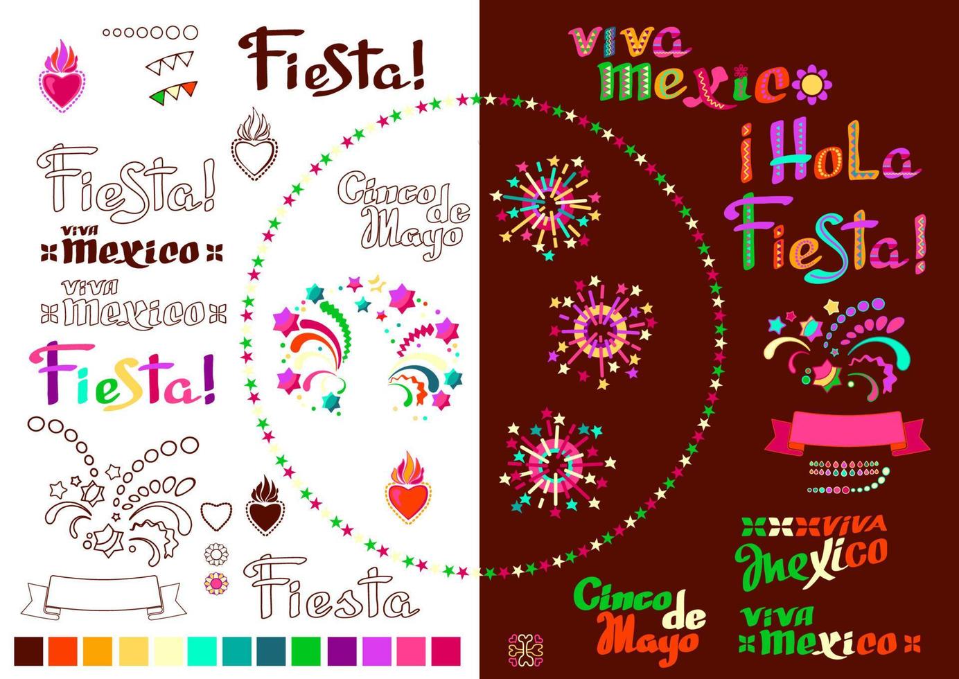 Collection of Mexican holidays symbols set. Fiesta party supplies. Vector. vector