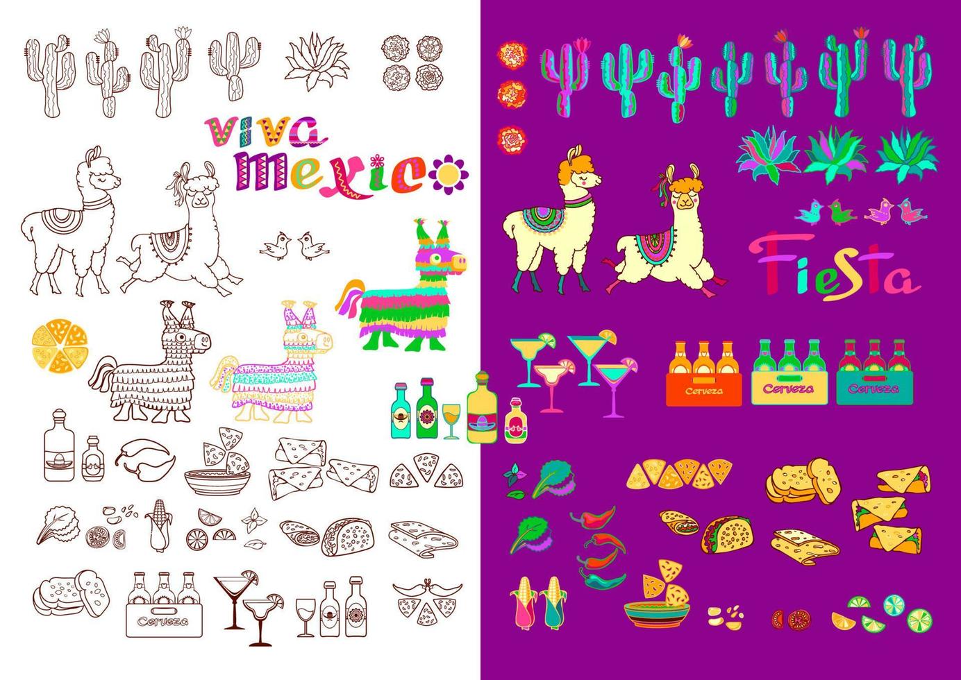 colección de conjunto de símbolos de fiestas mexicanas. suministros para fiestas. vector. vector