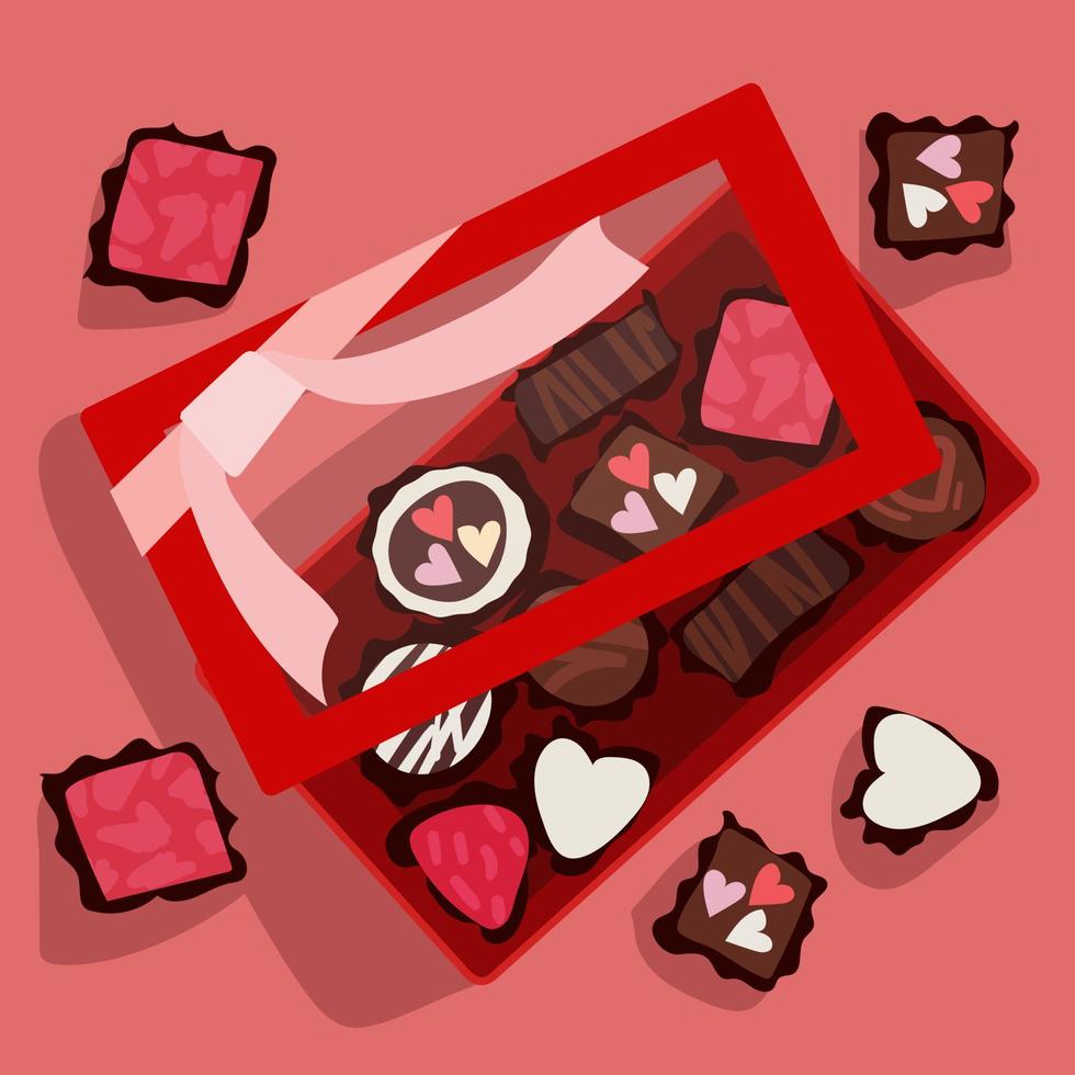 Illustration of a box of chocolates for Valentine's Day. Clipart on a dark background. Printing on paper. a postcard, a banner for the holiday. Mother's Day, birthday vector