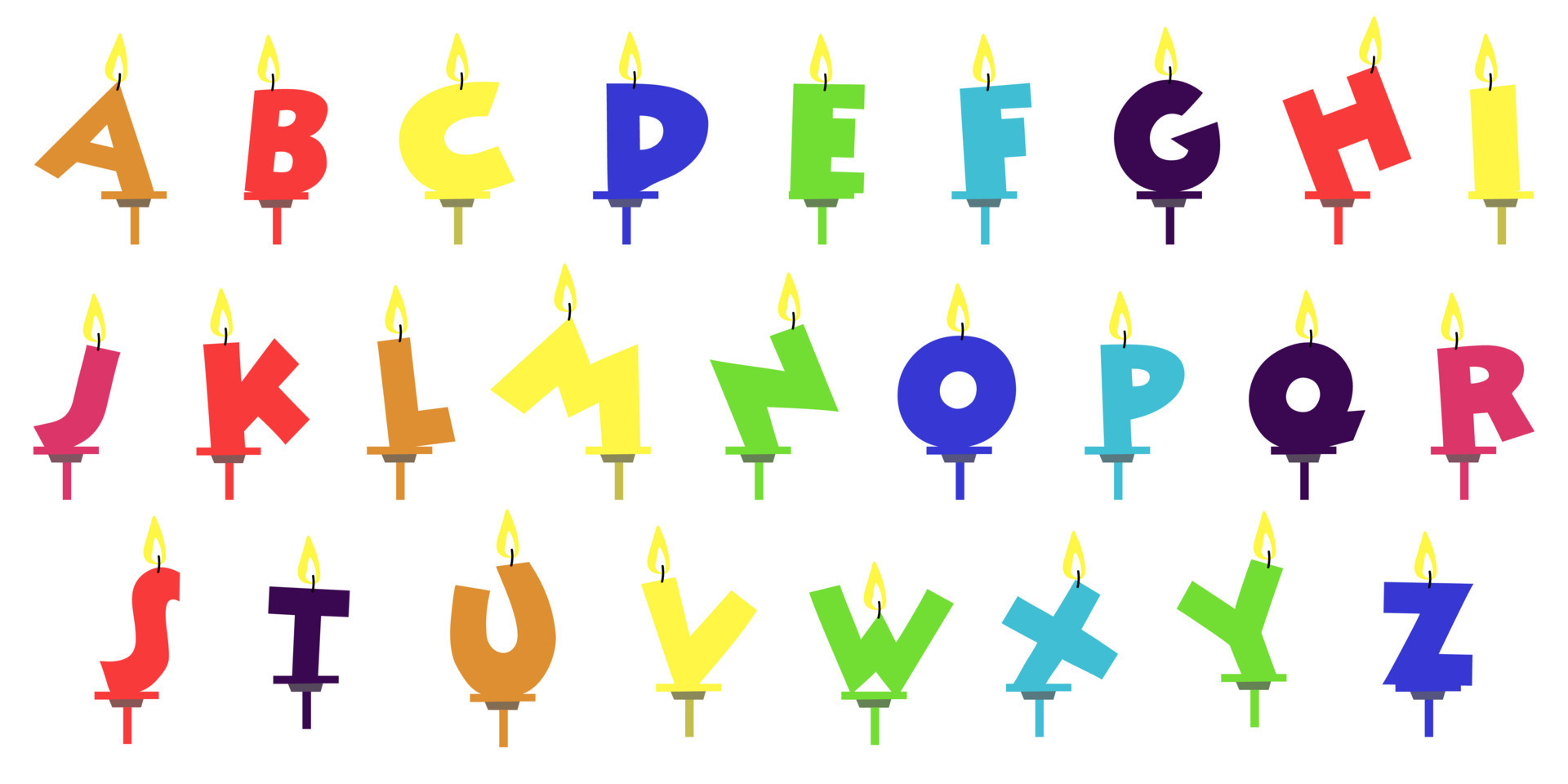 Birthday candles colorful font design. Bright festive ABC letters and