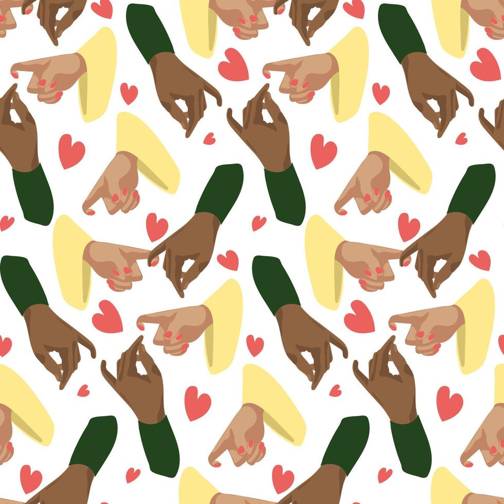 A pattern of a man and a girl holding hands. Hand in hand man and girl. Couple. Colored leather. valentine's day. For poster, postcard, wedding banner, cup and packaging vector