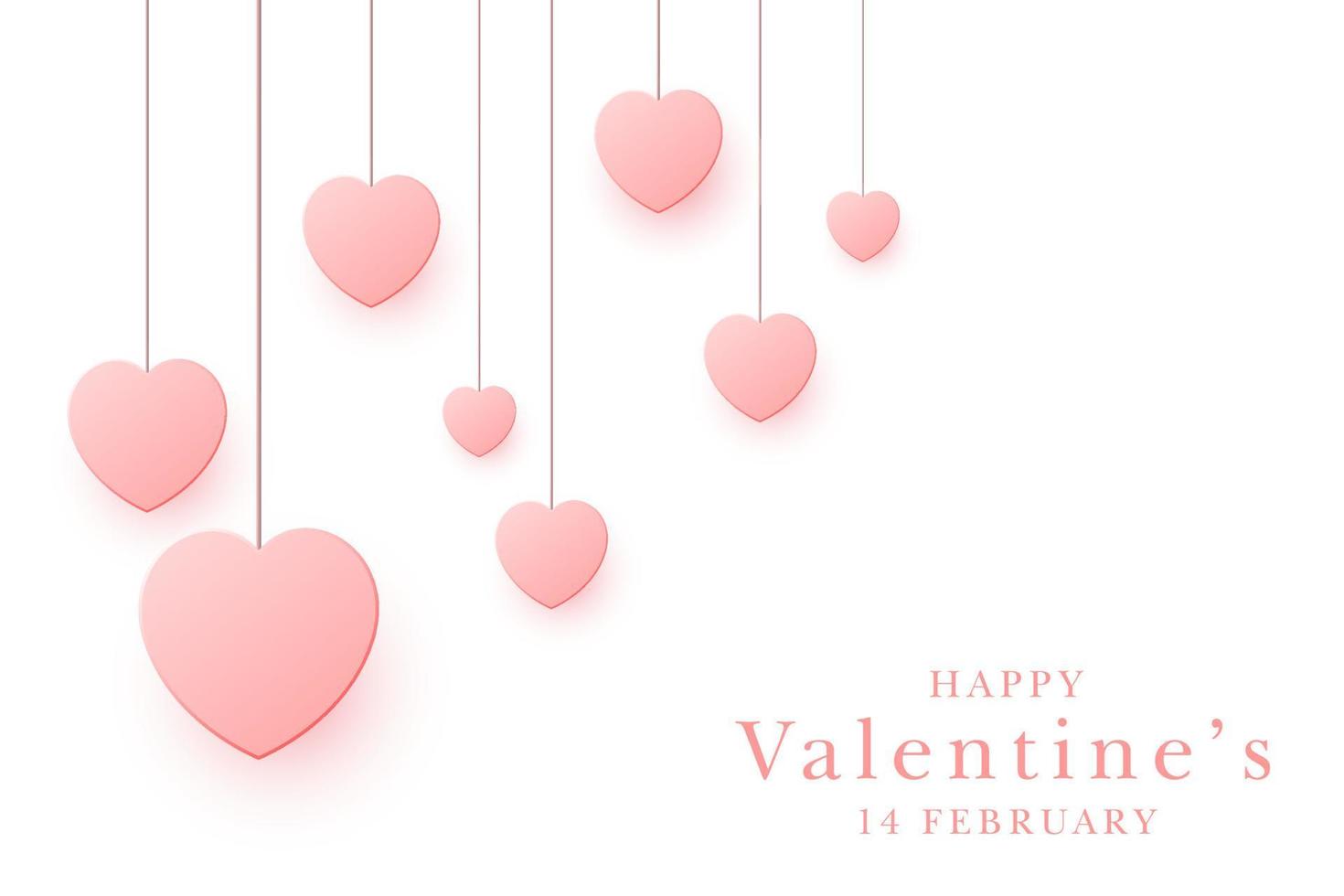 Valentines day banner with hanging hearts. Vector illustration.